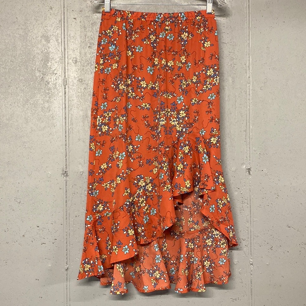 Max Studio Women's Floral Print Ruffle Hem Midi Skirt Size S